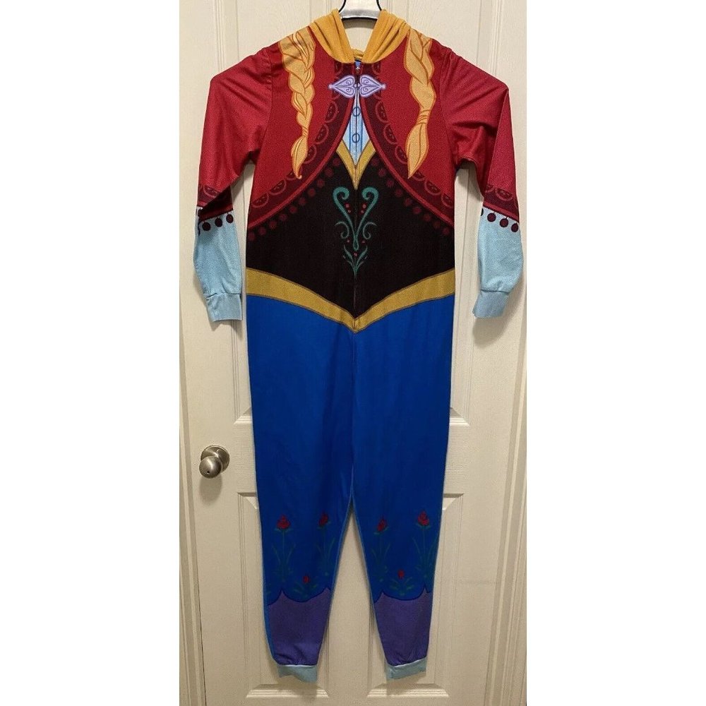 Disney Frozen Anna Hooded One-Piece Fleece Pajamas Adult Small